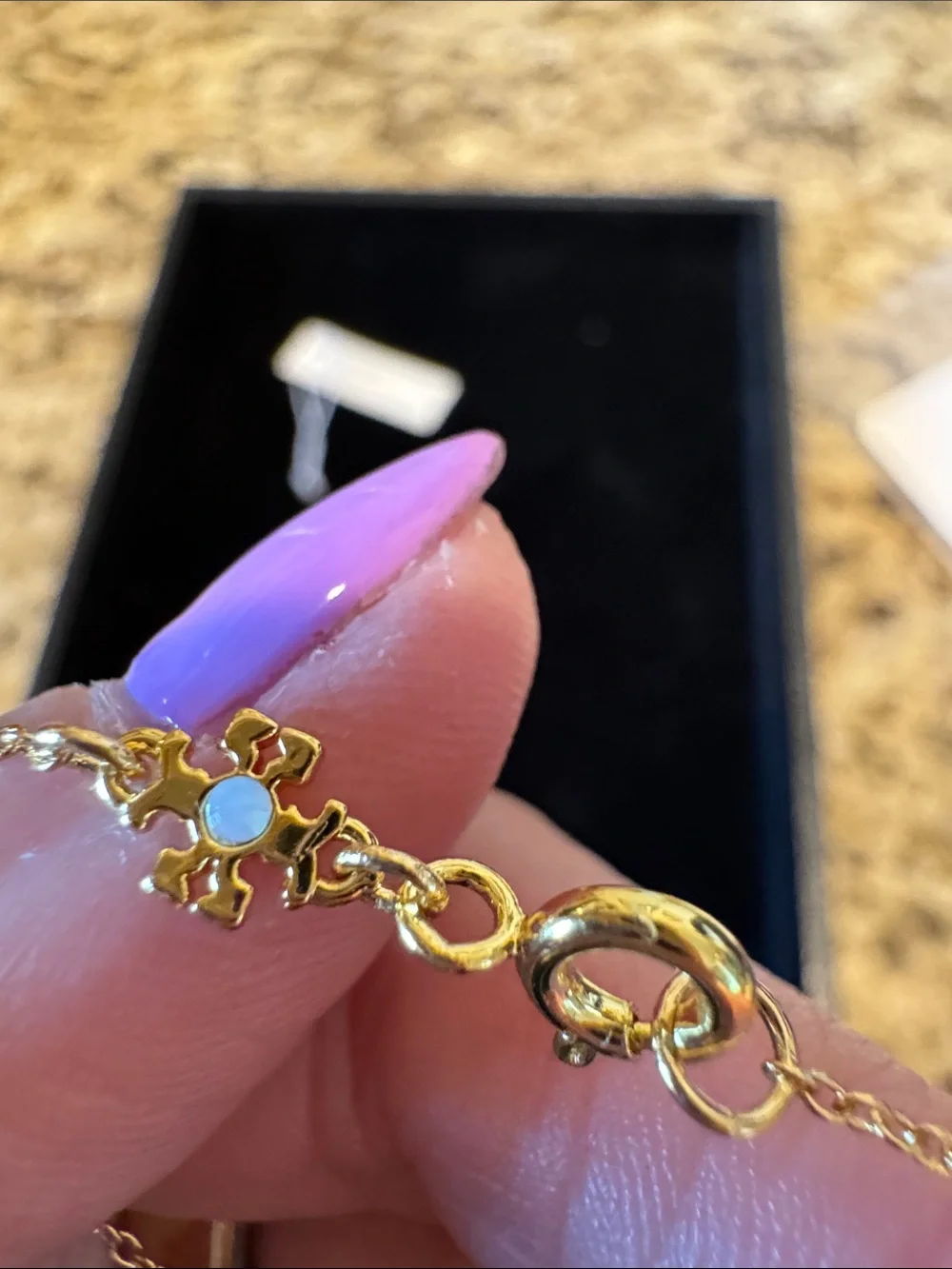 Tory Burch Gold Logo Disc Chain Bracelet with Pavé Detail